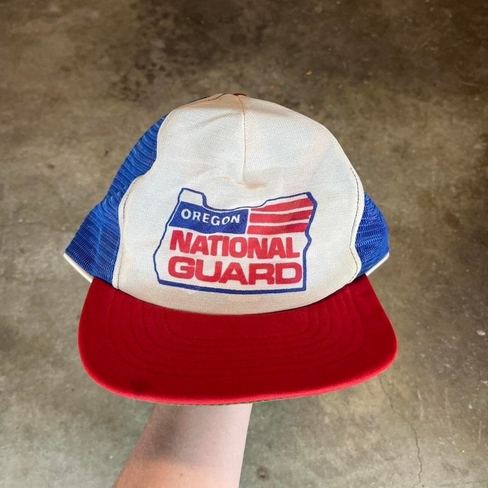 Oregon National Guard red + blue trucker hat